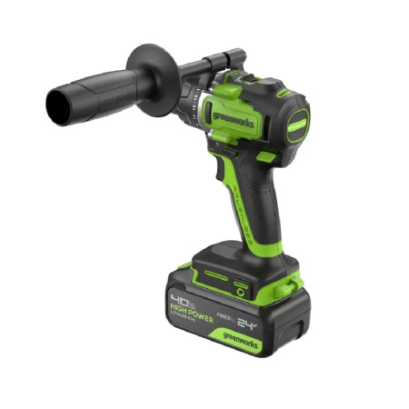 Фото  Greenworks GD24DD90 Дрель-шуруповерт аккумуляторная,  24V, 90 Нм, бесщеточная, 45/90Нм,2х4Ач,ЗУ,кор [3707507CUD]