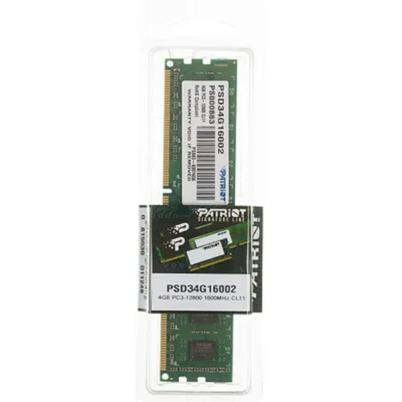 Фото  Patriot DDR3 DIMM 4GB (PC3-12800) 1600MHz PSD34G16002