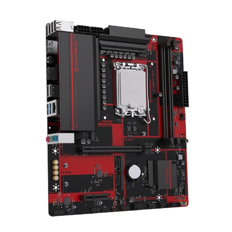 Фото  MAXSUN MS-B760M I-CAFE (Socket 1700, mATX, 2*DDR5(96Gb), DP/HDMI, 2*SATA3, 3*M.2, 1*PCIEx16/1*PCIEx4, 6*USB 2.0, 2*USB 3.2 Gen1, LAN 1*2,5G, ARGB, bla