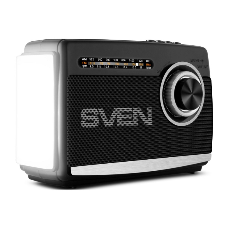 Фото  SVEN АС SRP-155, чёрный (3 Вт, Bluetooth, FM/AM/SW, USB, microSD, фонарь, встроенный аккумулятор)