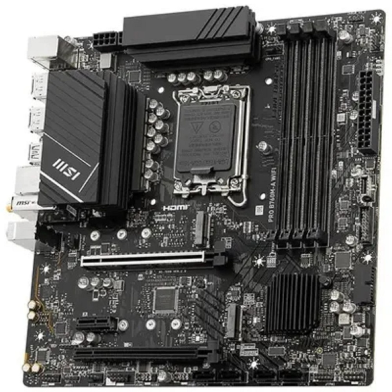 Фото  MSI PRO B760M-A WIFI {Soc-1700, Intel B760, 4xDDR5, mATX AC`97 8ch(7.1) 2.5Gg+HDMI+DP}