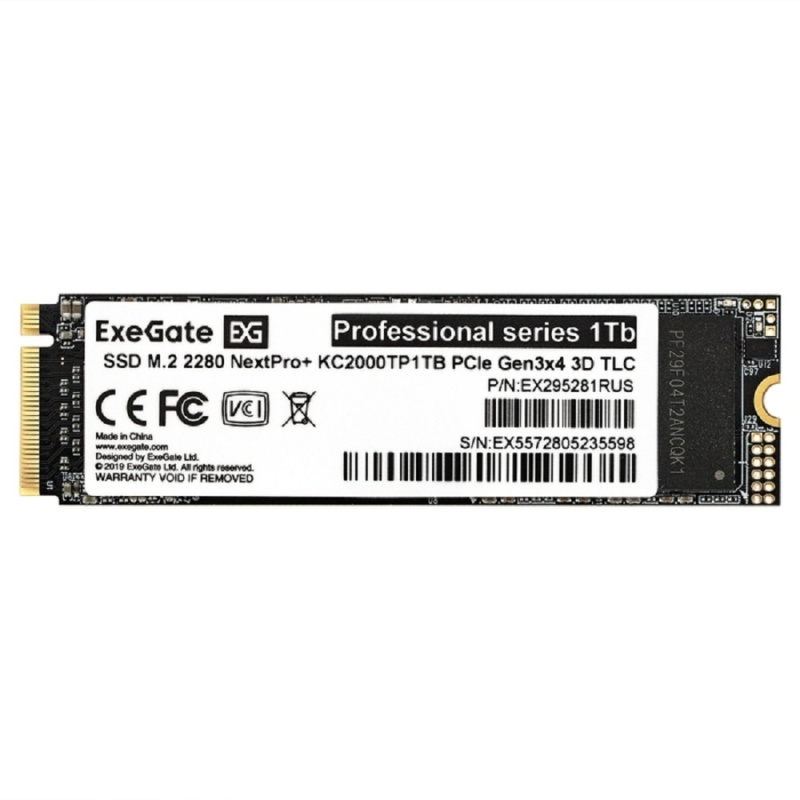 Фото  Exegate SSD M.2 2280 1Tb ExeGate NextPro+ KC2000TP1TB (PCIe Gen3x4, NVMe, 22x80mm, 3D TLC) [EX295281RUS]