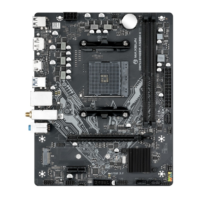 Фото  MAXSUN MS-Challenger A520M-K WIFI (Socket AM4, mATX, 2*DDR4(64Gb), DP/HDMI,  3*SATA3, 1*M.2, 1*PCIEx16/1*PCIEx1, 4*USB2.0, 2*USB 3.0, LAN 1*1G, Blueto