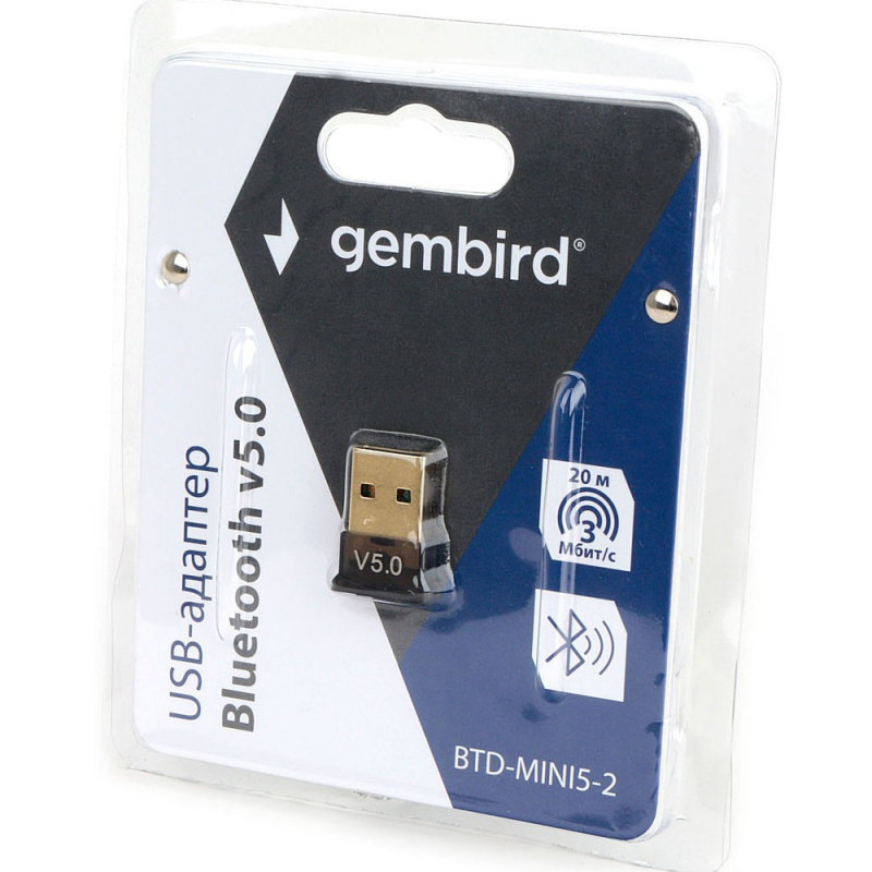 Фото  Gembird Адаптер Bluetooth, ультратонкий корпус, v.5.0, 20 метров, USB (BTD-MINI5-2)
