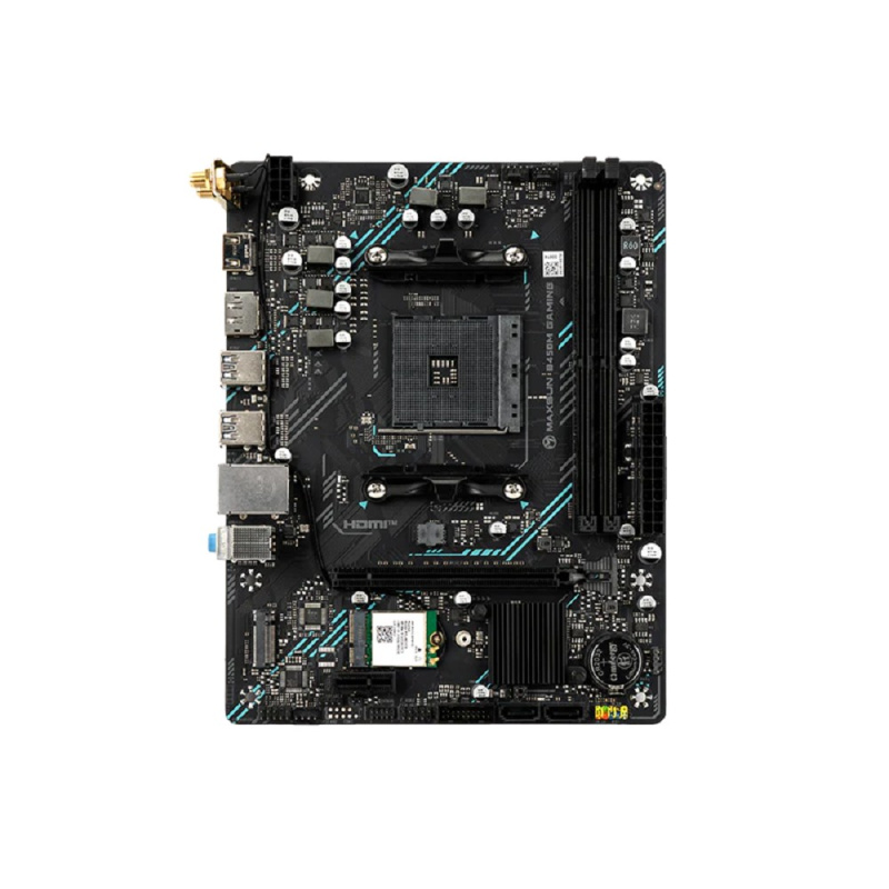 Фото  MAXSUN MS-B450M GAMING WIFI (Socket  AM4, mATX, 2*DDR4 (64Gb), DP/HDMI, 2*SATA3, 1*M.2, 1*PCIEx16/1*PCIEx1, 2*USB2.0, 4*USB 3.2 Gen1, LAN 1*1G, Wi-Fi 