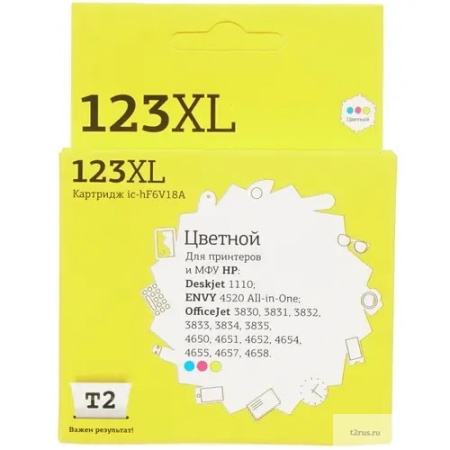 T2 F6V18AE Картридж (IC-HF6V18A)  №123XL для HP Deskjet 1110 2130 2131 2132 2133 2134 2620 2630 2632