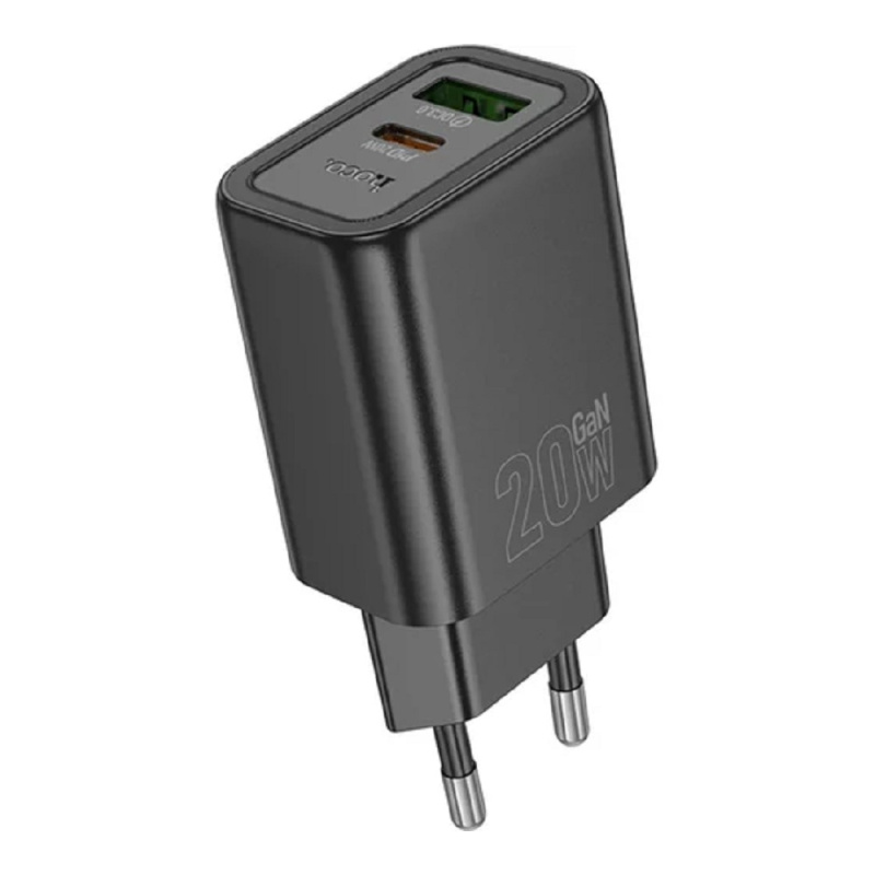Фото  HOCO Зарядное устройство Hoco 20Вт, 3А, QC3.0/PD, 1xUSB, 1xType-C, N61, черный, коробка