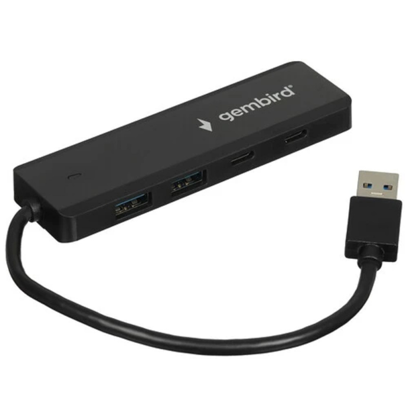 Фото  Gembird Разветвитель USB3.1 2xUSB, 2xType-C, с доп.пит (Type-C), кабель USB 19см, черный, коробка (UHB-C415)
