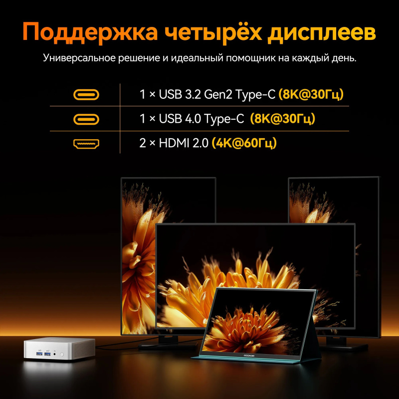 Фото  GEEKOM GMA8R98945HS-321-EU Мини ПК A8, GMA8R98945HS -321-EU, AMD  R9-8945HS , 32GB+1TB, WIN11 Pro