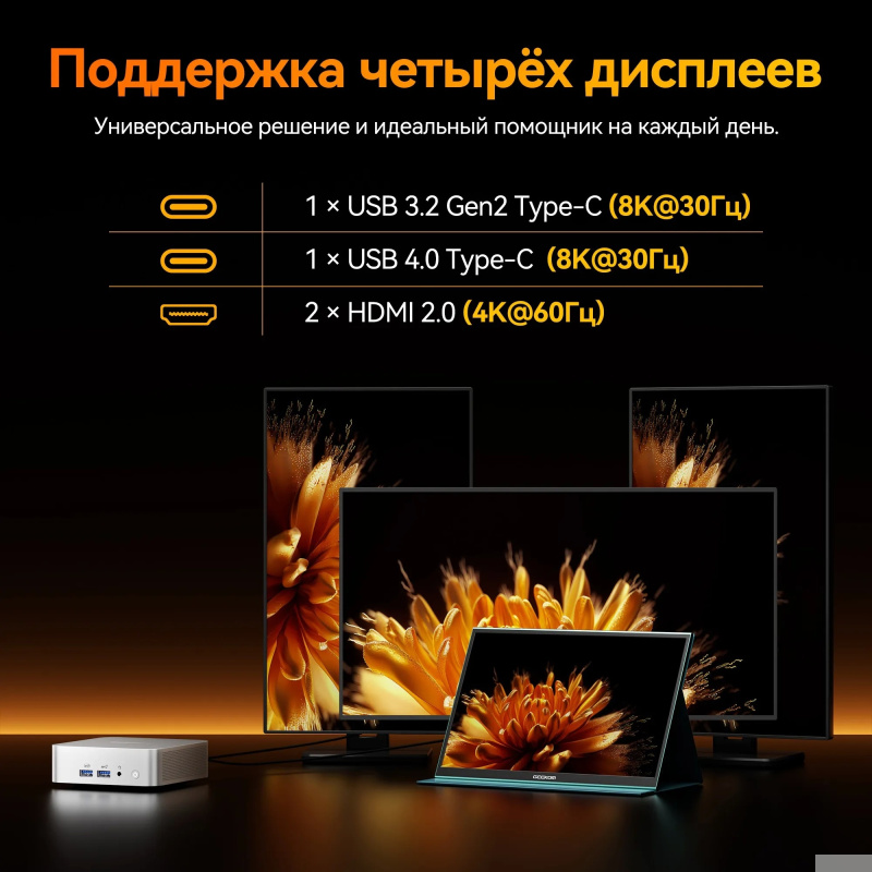Фото  GEEKOM GMA8R98945HS -321-EU Мини ПК A8, GMA8R98945HS -321-EU, AMD  R9-8945HS , 32GB+1TB, WIN11 Pro