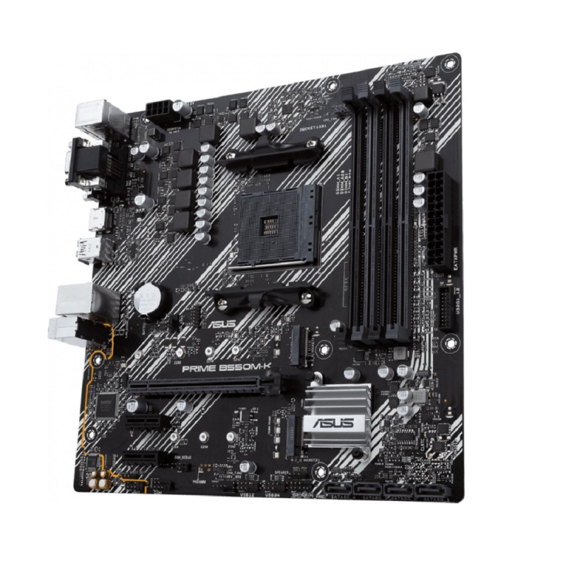 Фото  ASUS PRIME B550M-K (Socket AM4, mATX, 4xDDR4(128GB), VGA/DVI/HDMI, 1xPCIe 4.0x16/2xPCIe 3.0, 1xLAN, 4xSATA 6Gb/s, 2xM.2, 6xUSB 3.2, 1xPS/2)