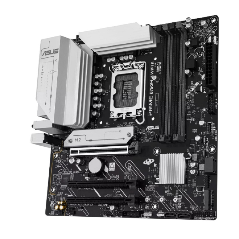 Фото  ASUS PRIME B760M-A WIFI II (Socket1700, mATX, 4xDDR5(256GB), DP/HDMI, 1xPCIe 5.0x16/2xPCIe 4.0x16, 1xLAN (2.5GbE), Wi-Fi, BT, 4xSATA 6Gb/s, 2xM.2, 2xU