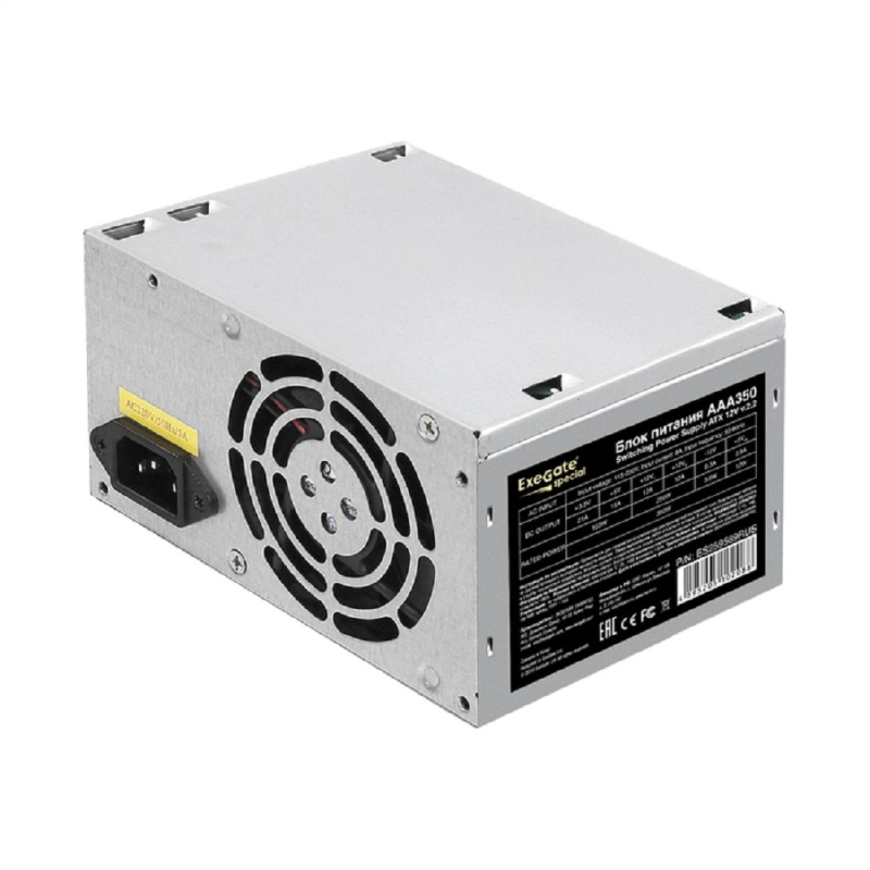 Фото  Exegate ES259589RUS/EX259589 Блок питания 350W Exegate AAA350, ATX, 8cm fan, 24p+4p, 2*SATA, 1*IDE