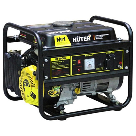 Фото  Huter HT1000L 64/1/2 Электрогенератор {четырехтактный, 1000Вт, 220В/50Гц, 75Дб, принудительное охлаждение, бак 4,8л, расход бензина 450 г/кВтч,460х365