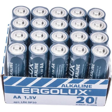 Фото  Ergolux Alkaline LR6 BP-20 (ПРОМО, LR6 BP20PR, пальчиковая батарейка 1.5В) (20 шт. в уп-ке)