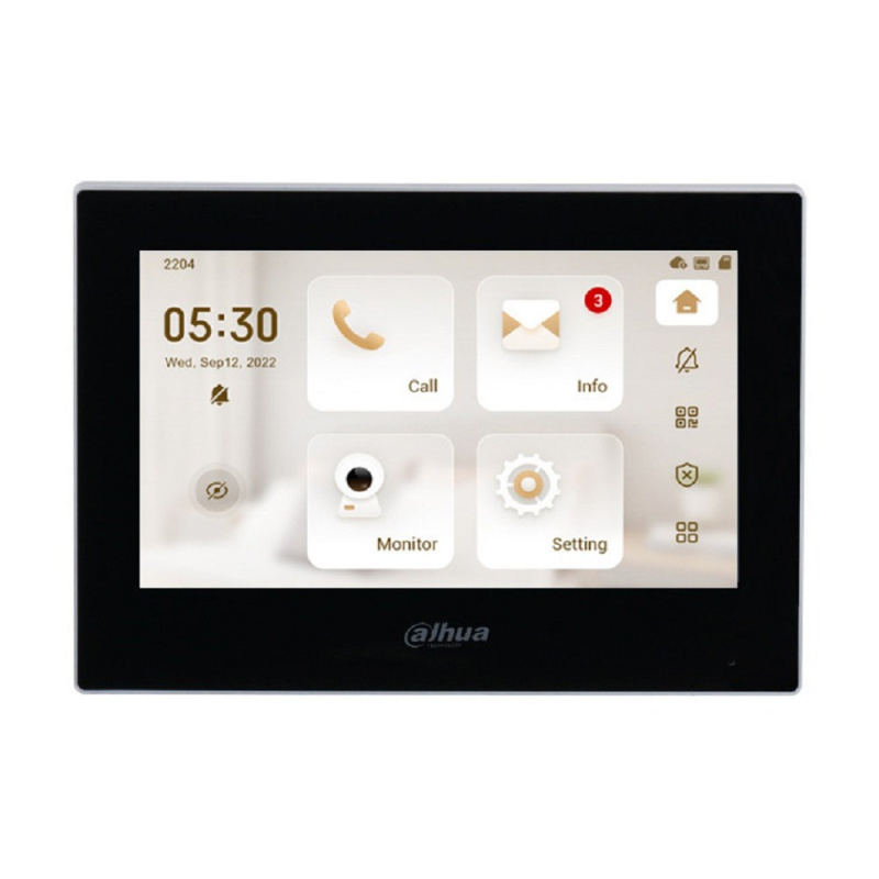 Фото  DAHUA DHI-VTH2621G-WP Видеодомофон IP 7 дюймовый с WiFi 2.4ГГц, черный, ёмкостной сенсорный экран, питание DC 12В/PoE