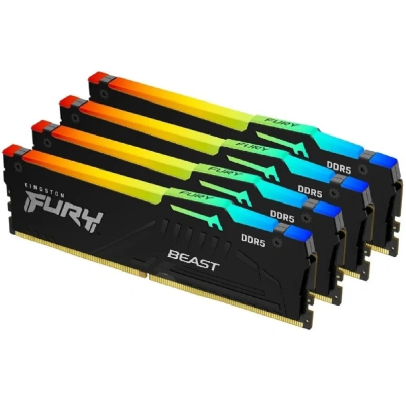 Фото  Kingston DDR5 DIMM 64GB 5200MT/s CL40 (Kit of 4) FURY Beast RGB XMP KF552C40BBAK4-64