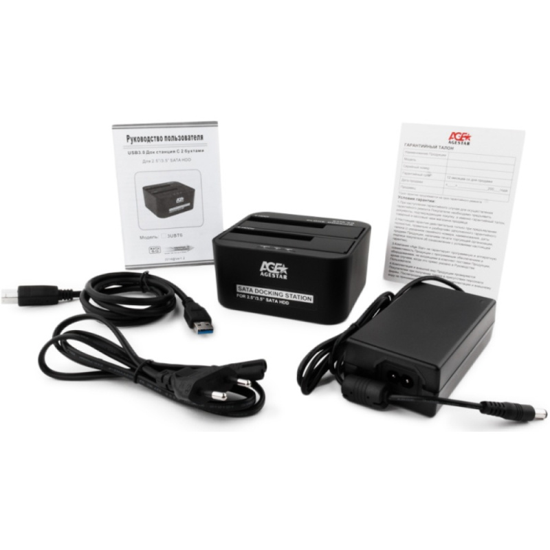 Фото  AgeStar 3UBT6-6G Докстанция 2x2.5"/3.5" SATA HDD/SSD AgeStar 3UBT6-6G, USB3.0, пластик, черный, UASP