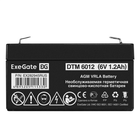 Фото  Exegate EX282945RUS Аккумуляторная батарея DTM 6012 (6V 1.2Ah, клеммы F1)