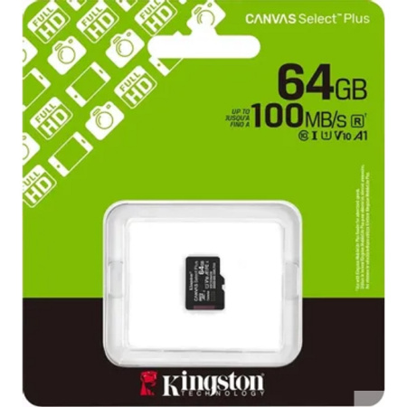 Фото  Micro SecureDigital 64GB Kingston Canvas Select Plus Gen3 100MB/s A1, без адаптера