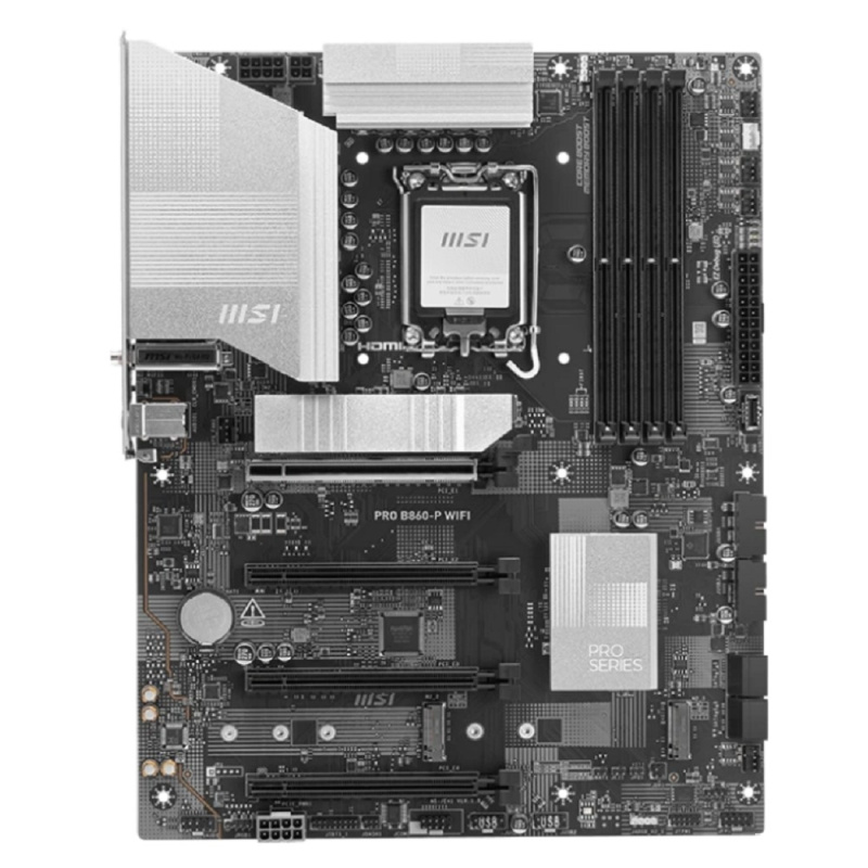 Фото  Материнская плата MSI PRO B860-P WIFI Soc-1851 Intel B860 4xDDR5 ATX AC`97 8ch(7.1) 5Gigabit RAID+HDMI+DP