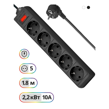 Фото  Defender Фильтр ES, 1.8м Коробка 5 розеток, чёрный [99484]