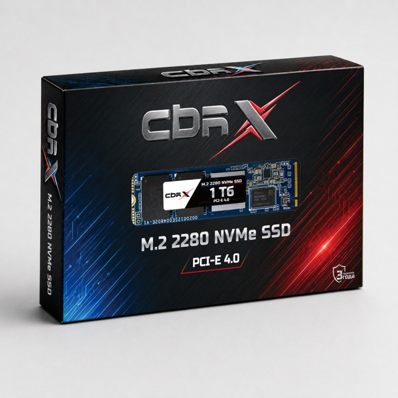 Фото  CBR SSD-001Tb-M.2-X26 Внутренний SSD- накопитель, серия "X", 1024Gb, M.2 2280, PCIe 4.0, 3D TLC NAND, R/W speed up to 7000/5000 MB/s, TBW 512
