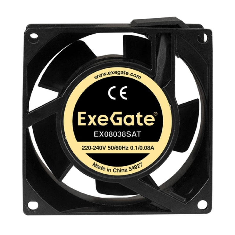 Фото  Exegate EX289002RUS Вентилятор 220В ExeGate EX08038SAT (80x80x38 мм, Sleeve bearing (подшипник скольжения), клеммы, 2400RPM, 36dBA)