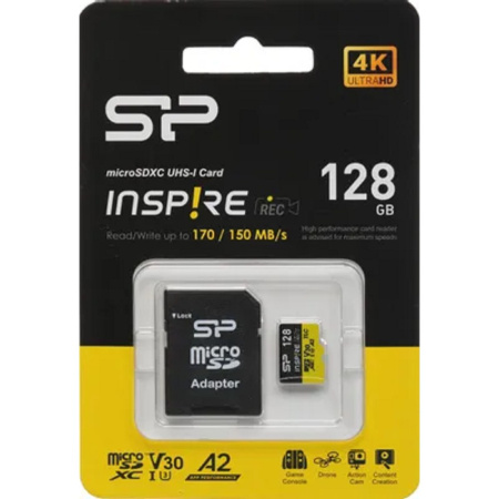 Фото  Micro SecureDigital 128GB Silicon Power U3,V30,A2,Inspire,DDR200 W/A SP128GBSTXLA2V1N