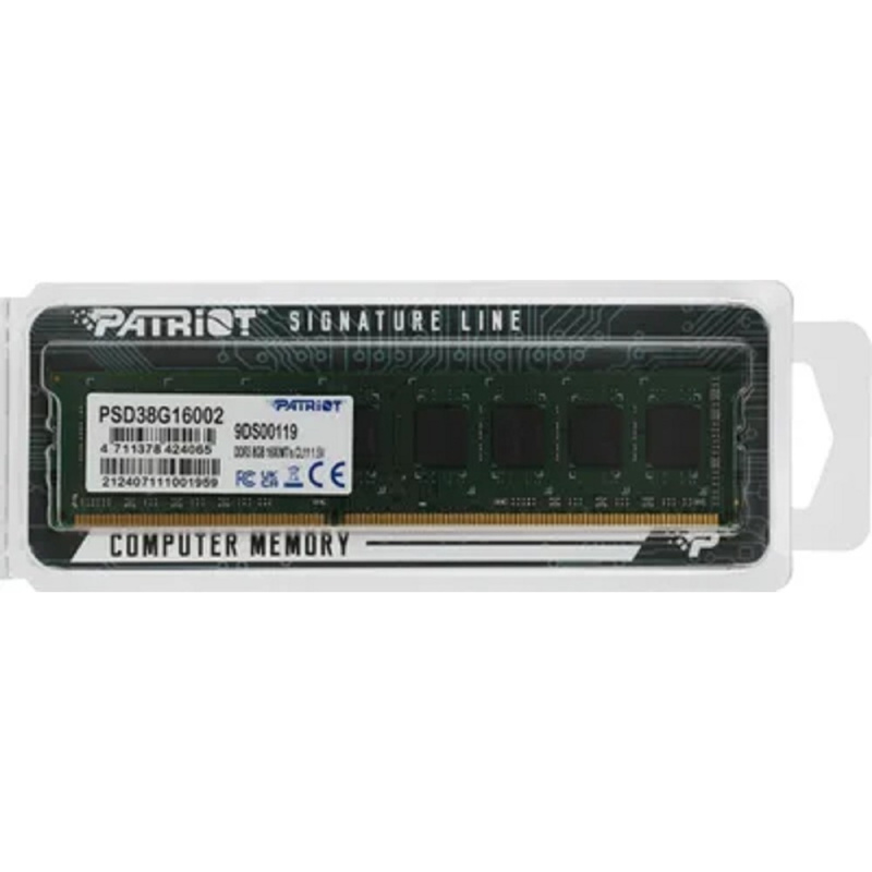 Фото  Patriot DDR3 DIMM 8GB (PC3-12800) 1600MHz PSD38G16002