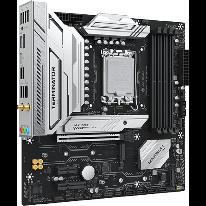 Фото  MAXSUN MS-Terminator B860M WIFI (Socket 1851, mATX, 4*DDR5(128Gb), DP/HDMI, 4*SATA3, 3*M.2, 1*PCIEx16/1*PCIEx4/1*PCIEx1, 1*Type-C,  4*USB2.0, 2*USB 3.