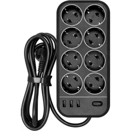 PowerCom Сетевой фильтр SP-08 USB03AB 3 0 m 3.0м (8 розеток) черный (коробка) (1928707)
