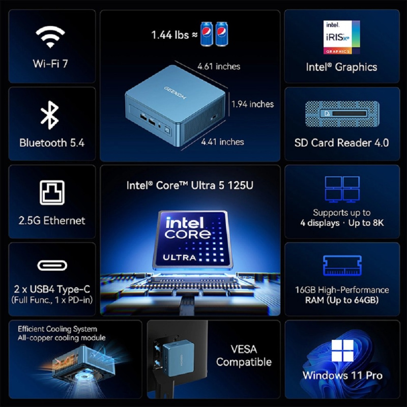 Фото  GEEKOM GMIT12U5125U-16512-EU Мини ПК IT12, GMIT12U5125U-16512-EU, Intel U5-125U 16GB+512GB, WIN11 Pro