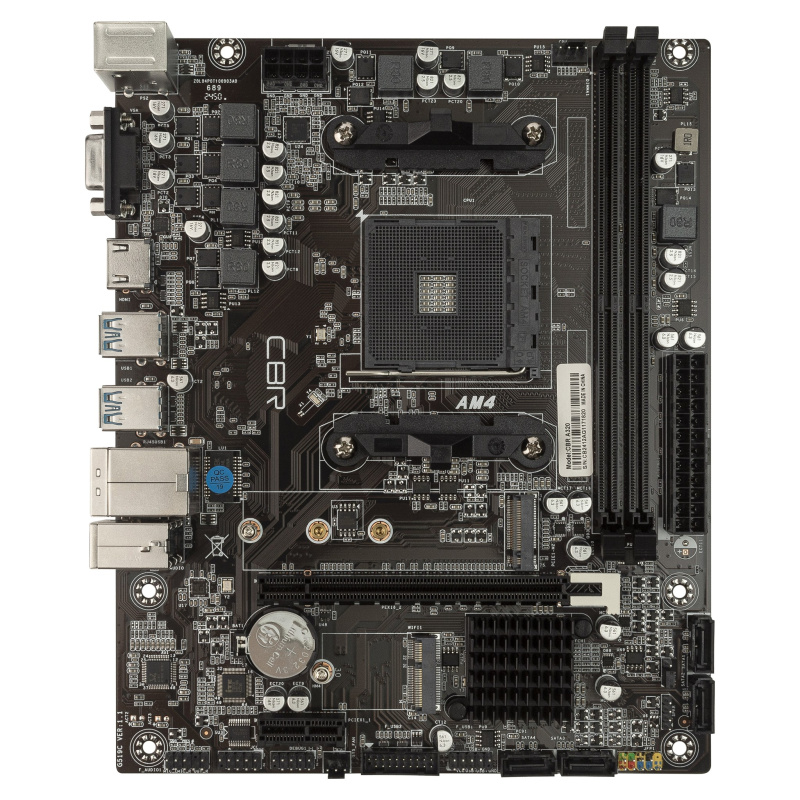 Фото  CBR A320 OEM { Chipset A320, Socket AM4, 2*DDR4, mATX, VGA+HDMI, 1*PCIEx16,1*PCIEx1, 1*M.2(NVME), 4*SATA3, 2*USB2.0 + 4*USB3.0, LAN 1Gb} OEM УПАКОВКА