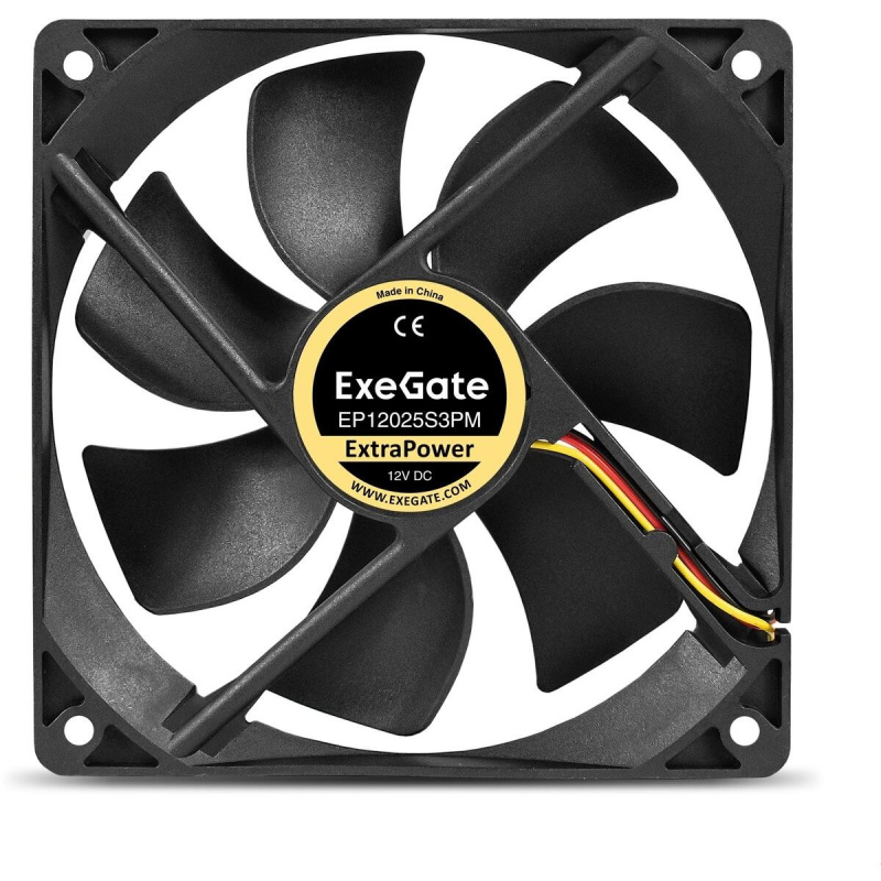 Фото  Exegate EX283390RUS Вентилятор 12В DC ExeGate ExtraPower EP12025S3PM (120x120x25 мм, Sleeve bearing (подшипник скольжения), 3pin+Molex, 1800RPM, 28dBA