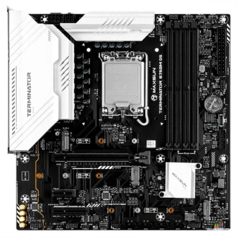 Фото  MAXSUN MS-Terminator B760M D5 WiFi V1/V2 (Socket 1700, mATX, 4*DDR5, DP/HDMI, 4xSATA3, 3*M.2,xPCI-E x16 /1xPCI-E x1, 6*USB 2.0, 2*USB 3.2 Gen1, LAN 1*