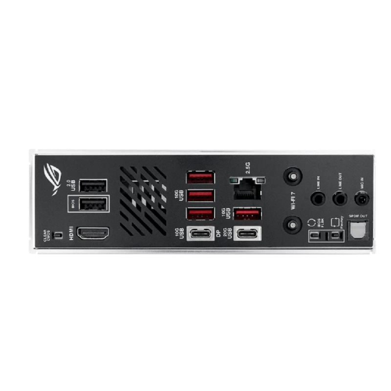 Фото  ASUS ROG STRIX B850-I GAMING WIFI (Socket AM5, mITX, 2xDDR5(128GB), HDMI/USB 10Gbps, 1xPCIe 5.0x16/1xLAN (2.5GbE), Wi-Fi 7, 2xSATA 6Gb/s, 2xM.2, 2xTyp