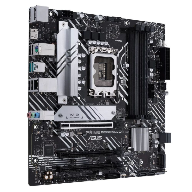 Фото  ASUS PRIME B660M-A D4-CSM (Socket 1700, mATX, 4xDDR4(128GB), DP/2xHDMI 2.1, 1xPCIe 4.0x16/2xPCIe 3.0x16, 1xLAN, 4xSATA 6Gb/s, 2xM.2, 2xUSB 3.2, 4xUSB 