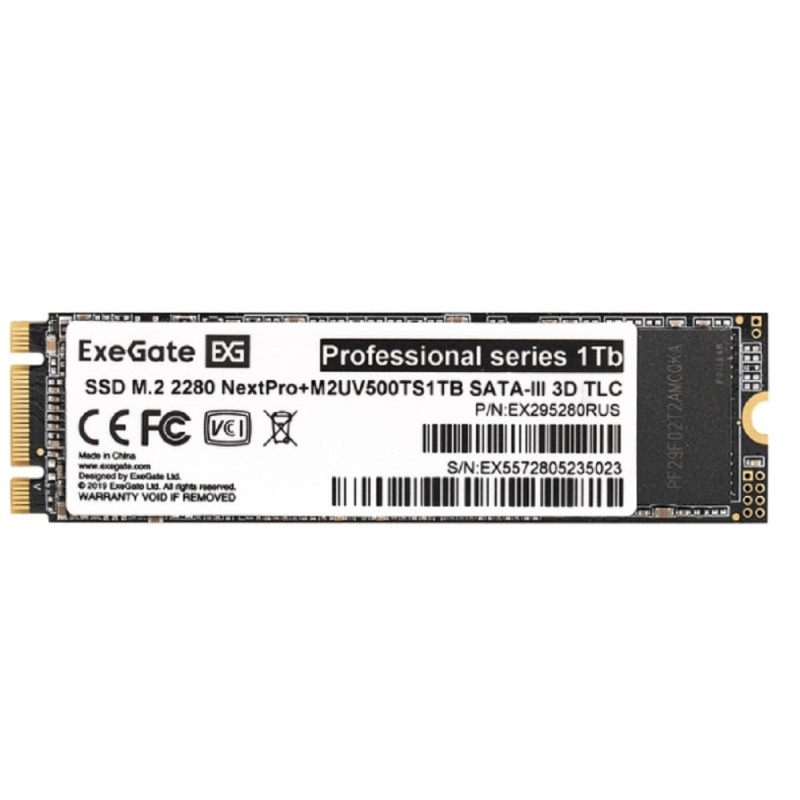 Фото  Exegate SSD M.2 2280 1Tb ExeGate NextPro+ M2UV500TS1TB (SATA-III, 22x80mm, 3D TLC) [EX295280RUS]