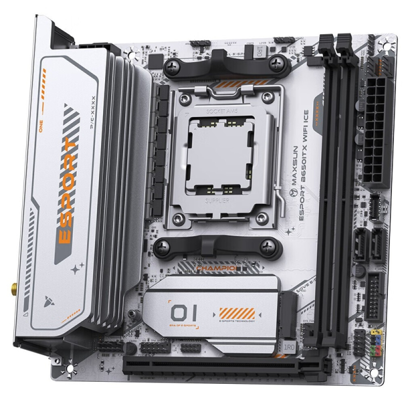 Фото  MAXSUN MS-eSport B650ITX WIFI ICE (Socket AM5, mini-ITX, 2*DDR5(96Gb), DP/HDMI,  2*SATA3, 2*M.2,  1*PCIEx16, 4*USB2.0, 2*USB 3.0,  LAN 1*2,5G, Bluetoo