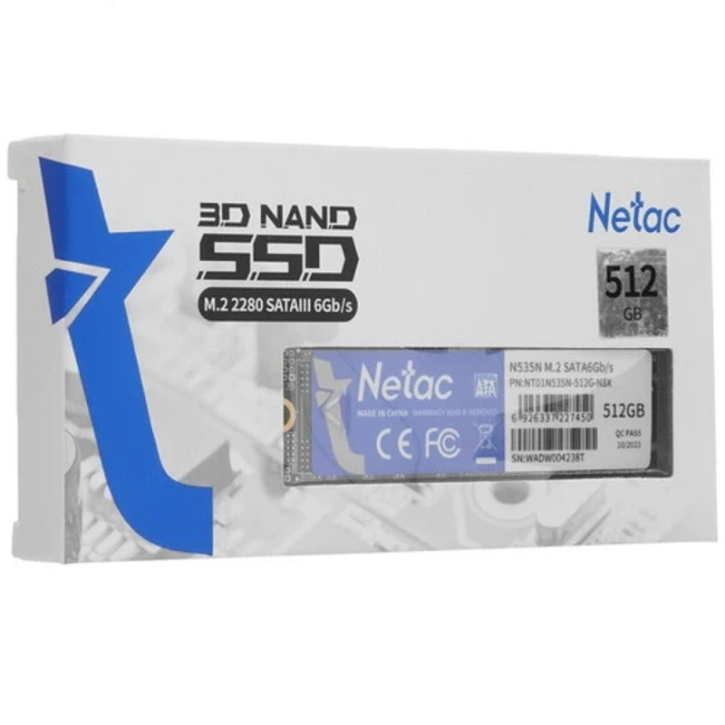 Фото  Netac 512GB M.2 2280 SATA3 N535N 3D NAND SSD, R/W up to 540/490MB/s [NT01N535N-512G-N8X]