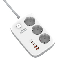LDNIO SE3436/ Сетевой удлинитель 2м/ 3 розетки/ 3250W/ 4 USB: QC 4.0+PD 3.0+PPS/ GAN 65W/ White