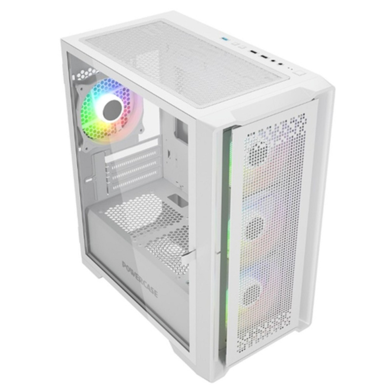 Фото  Powercase ByteFlow Micro White, Tempered Glass, 4х 120mm ARGB fans, ARGB HUB, белый, mATX  (CAMBFW-A4)