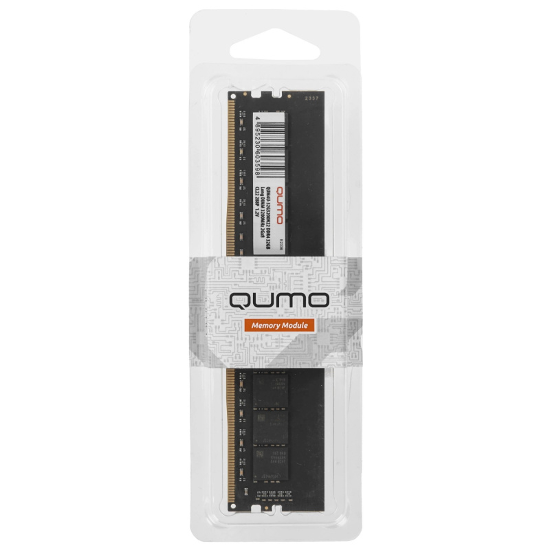 Фото  QUMO DDR4 DIMM 8GB QUM4U-8G3200NN22 PC4-25600, 3200MHz OEM 2Gx16 CL22 (4 чипа на плате) 288P 1,2V