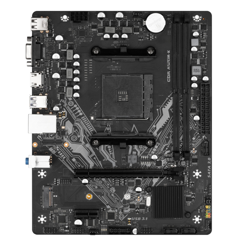Фото  Материнская плата CBR A520M-K {Socket AM4, 2*DDR4, mATX, VGA+HDMI, 1*PCIEx16/1*PCIEx1/1*M.2(NVME & SATA), 4*SATA3, 4*USB2+2*USB3, Glan}