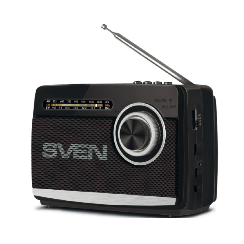 Фото  SVEN АС SRP-155, чёрный (3 Вт, Bluetooth, FM/AM/SW, USB, microSD, фонарь, встроенный аккумулятор)