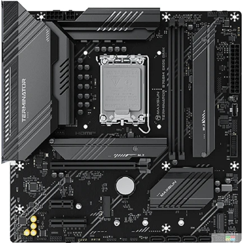 Фото  MAXSUN MS-Terminator B760M GKD5 DARK (Socket 1700, mATX, 2*DDR5, DP/HDMI, 4*SATA3, 3*M.2, 1*PCIEx16/1*PCIEx4/1*PCIEx1, LAN 1*2.5G , 6*USB2.0, 2*USB 3.