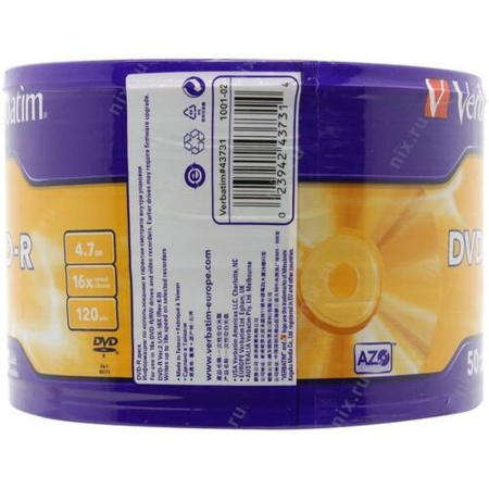 Фото  Verbatim  Диски DVD-R  4.7Gb 16-х, 50шт. Shrink (43731)