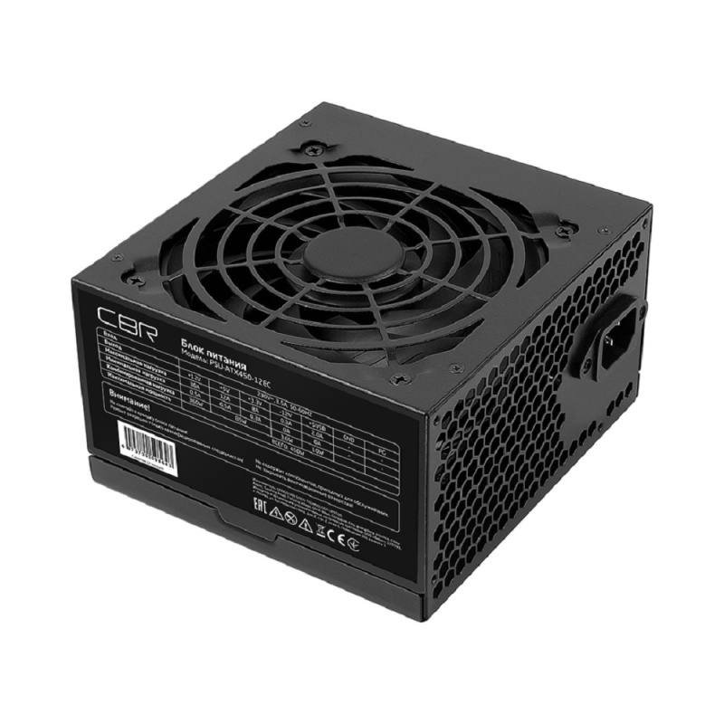 Фото  Блок питания CBR ATX 450W, 12см fan, 24pin/1*4pin/1*IDE/2*SATA, кабель питания 1.2м, черный [PSU-ATX450-12EC] OEM