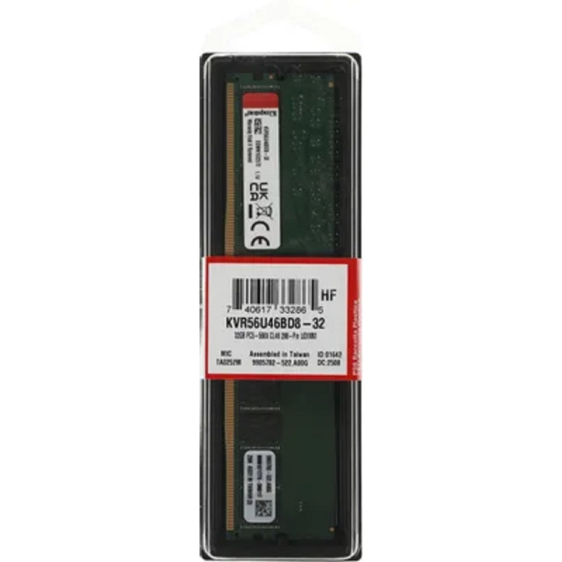 Фото  Kingston DDR5 DIMM 32GB 5600MT/s Non-ECC CL46 2Rx8 KVR56U46BD8-32